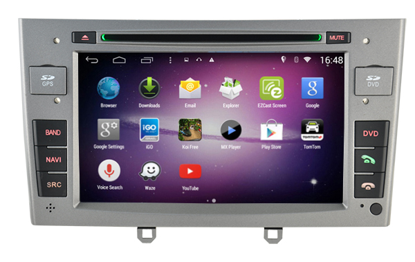 Autoradio GPS Android full tactile Bluetooth Peugeot 308, 408 et RCZ de  2007 à 2013 + caméra de recul